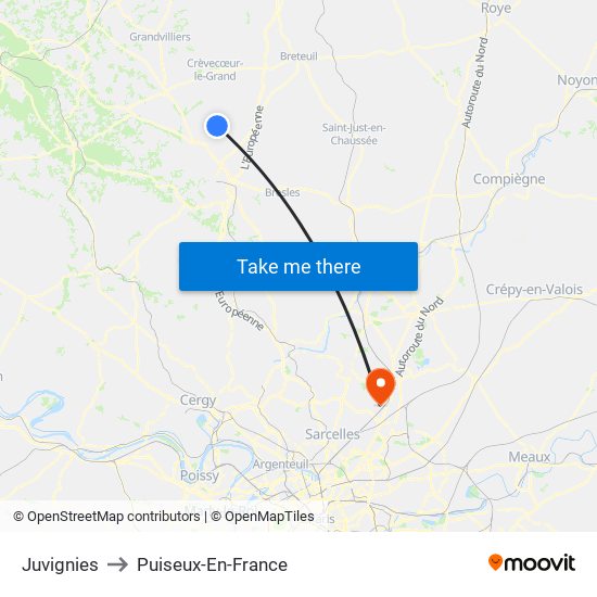 Juvignies to Puiseux-En-France map