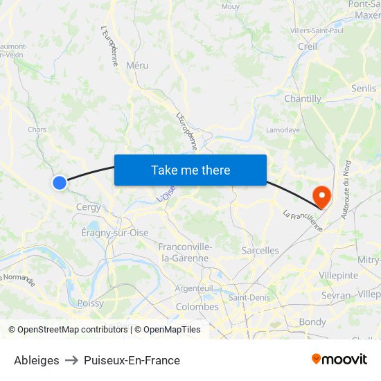 Ableiges to Puiseux-En-France map