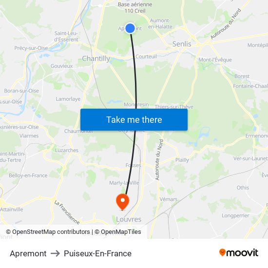 Apremont to Puiseux-En-France map