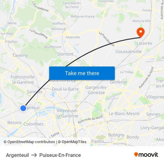 Argenteuil to Puiseux-En-France map