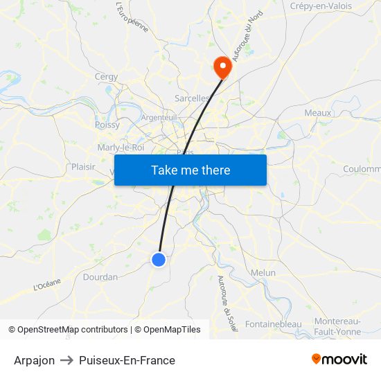 Arpajon to Puiseux-En-France map