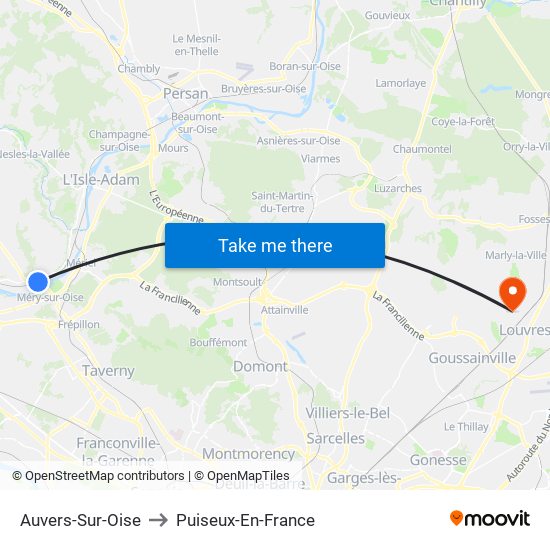 Auvers-Sur-Oise to Puiseux-En-France map