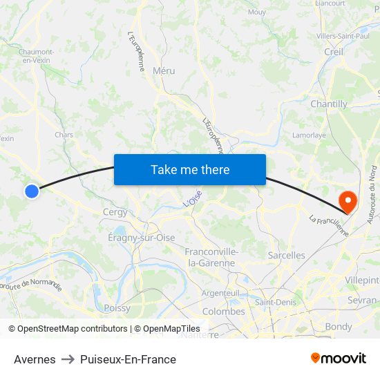 Avernes to Puiseux-En-France map