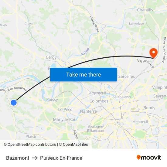 Bazemont to Puiseux-En-France map