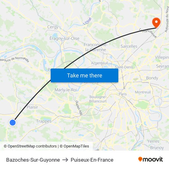 Bazoches-Sur-Guyonne to Puiseux-En-France map