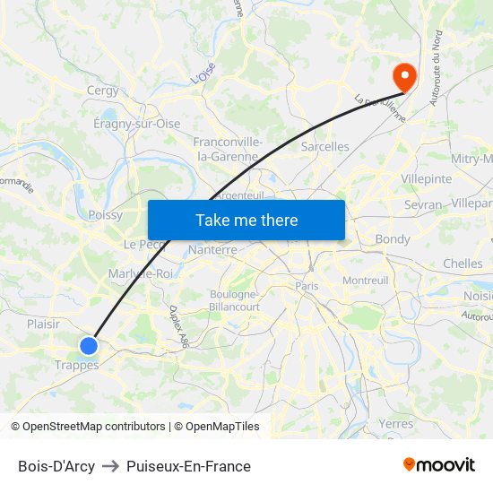 Bois-D'Arcy to Puiseux-En-France map
