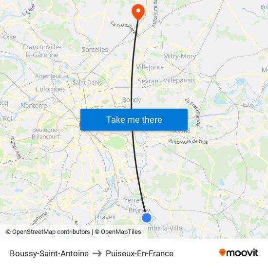 Boussy-Saint-Antoine to Puiseux-En-France map