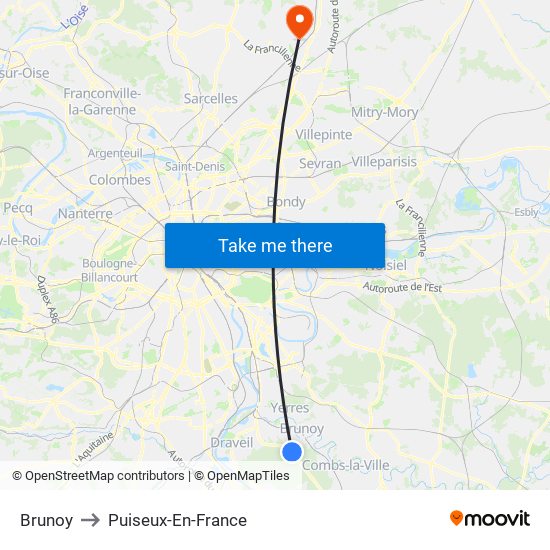 Brunoy to Puiseux-En-France map