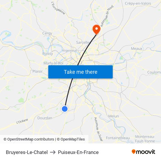 Bruyeres-Le-Chatel to Puiseux-En-France map
