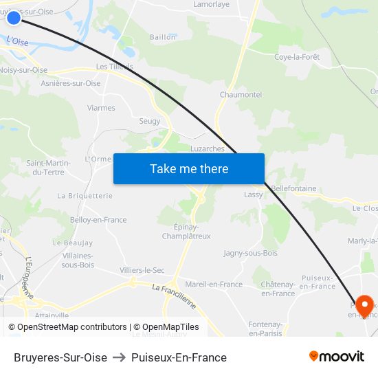Bruyeres-Sur-Oise to Puiseux-En-France map