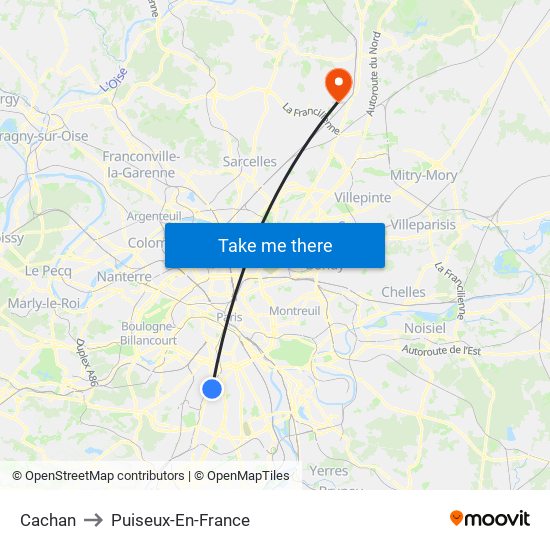 Cachan to Puiseux-En-France map