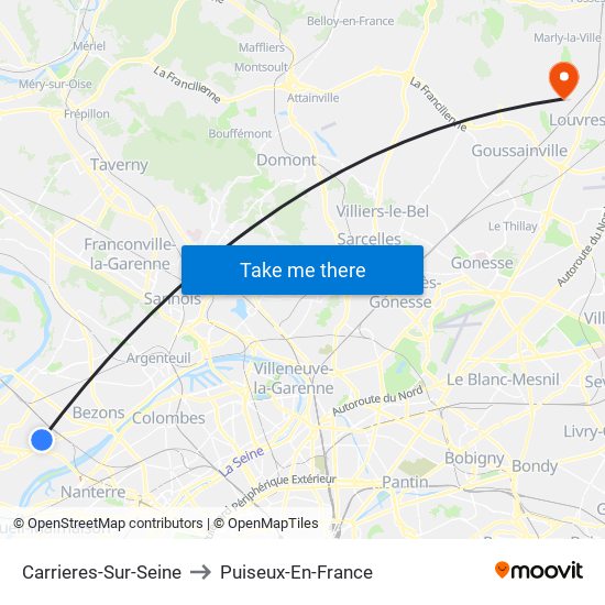 Carrieres-Sur-Seine to Puiseux-En-France map