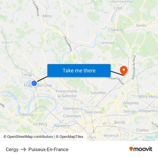 Cergy to Puiseux-En-France map