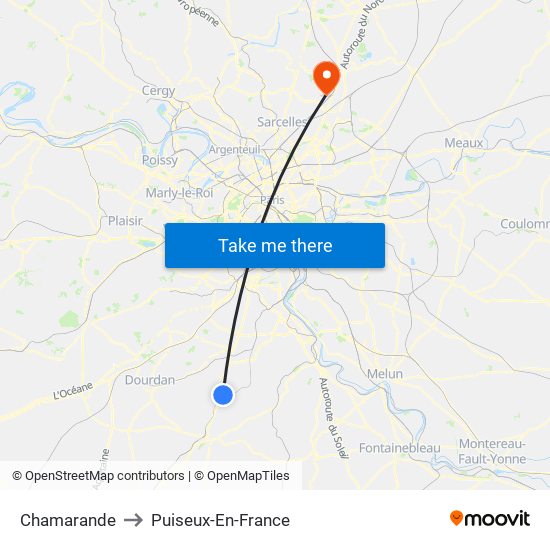 Chamarande to Puiseux-En-France map