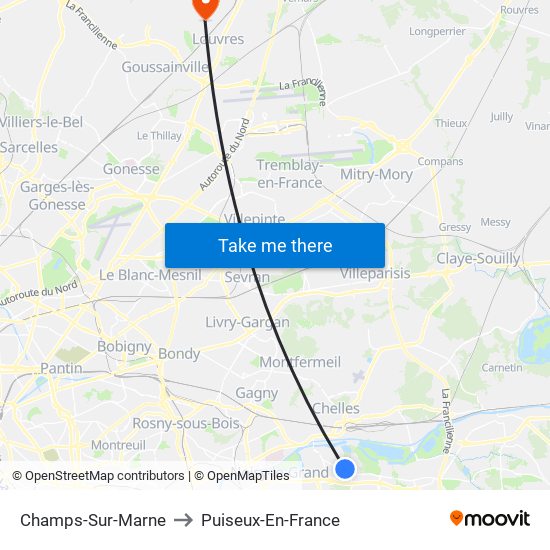 Champs-Sur-Marne to Puiseux-En-France map