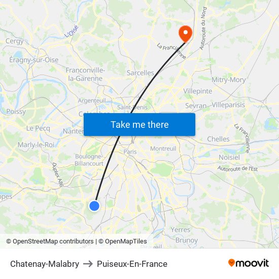Chatenay-Malabry to Puiseux-En-France map