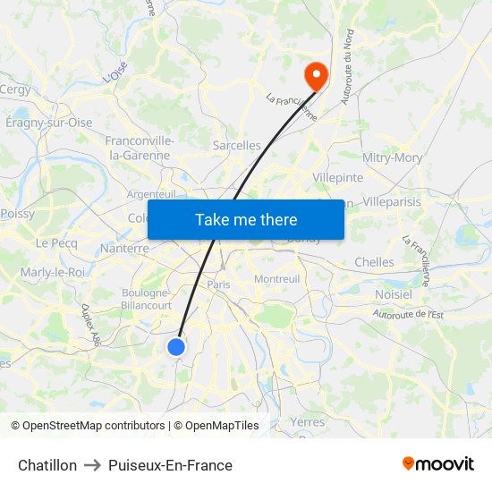 Chatillon to Puiseux-En-France map