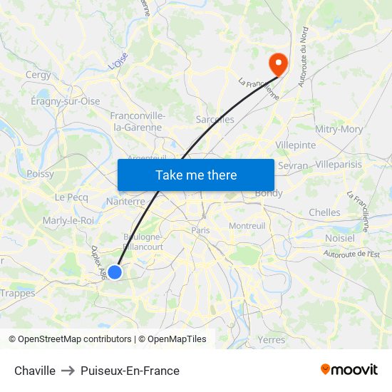 Chaville to Puiseux-En-France map