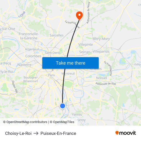 Choisy-Le-Roi to Puiseux-En-France map