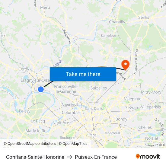Conflans-Sainte-Honorine to Puiseux-En-France map