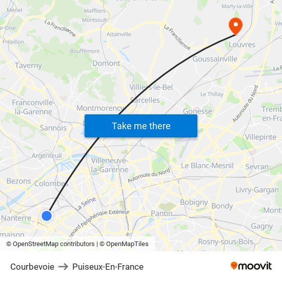 Courbevoie to Puiseux-En-France map