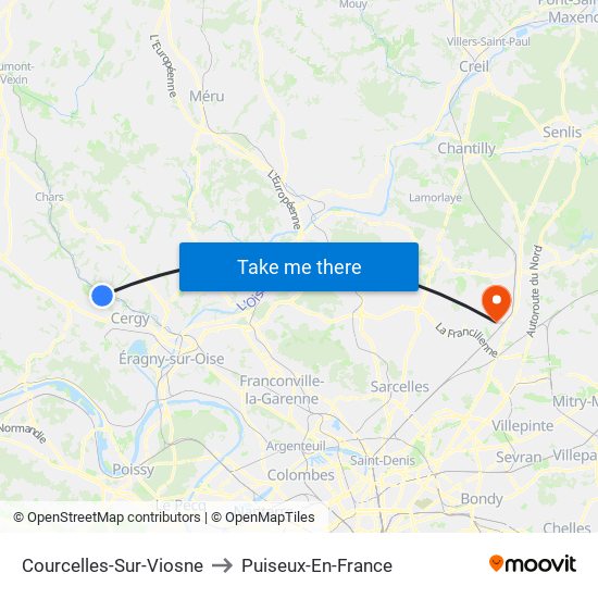 Courcelles-Sur-Viosne to Puiseux-En-France map