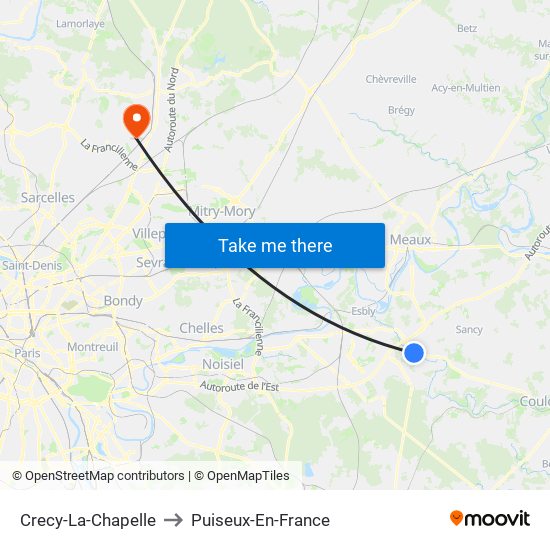 Crecy-La-Chapelle to Puiseux-En-France map