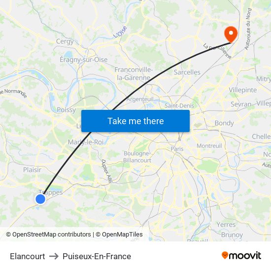 Elancourt to Puiseux-En-France map