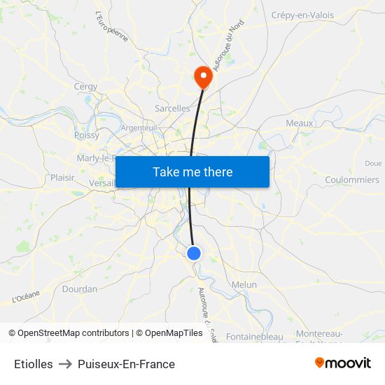 Etiolles to Puiseux-En-France map