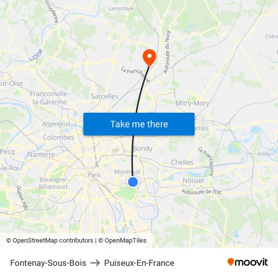 Fontenay-Sous-Bois to Puiseux-En-France map