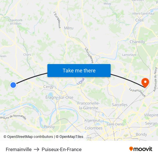 Fremainville to Puiseux-En-France map
