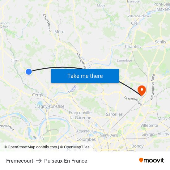 Fremecourt to Puiseux-En-France map