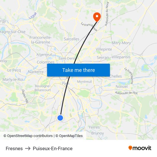 Fresnes to Puiseux-En-France map