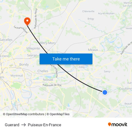 Guerard to Puiseux-En-France map