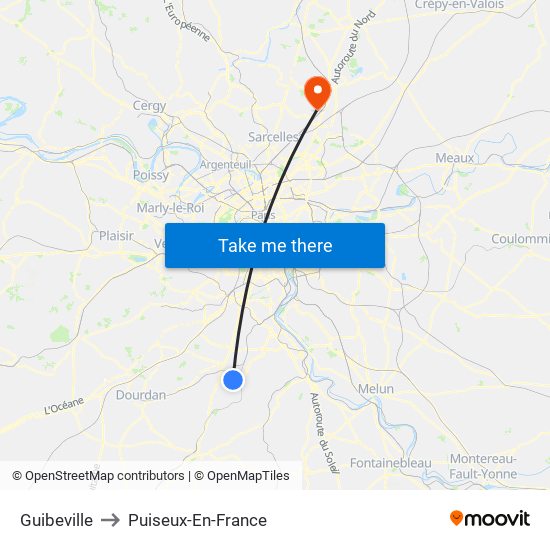 Guibeville to Puiseux-En-France map