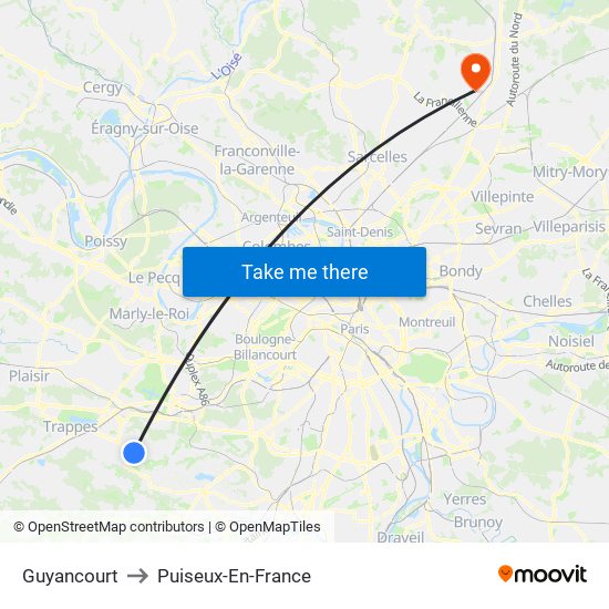 Guyancourt to Puiseux-En-France map