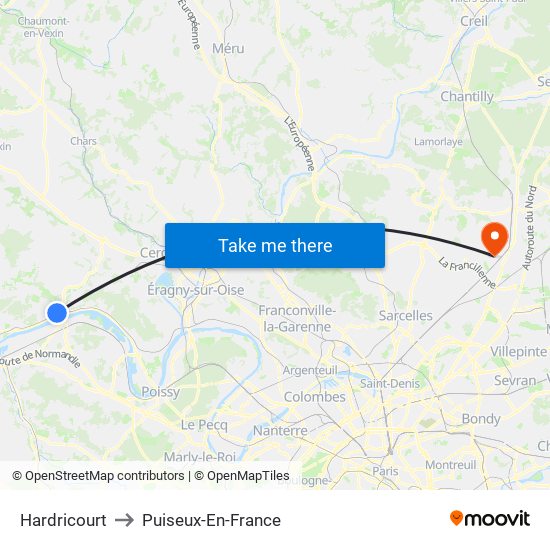 Hardricourt to Puiseux-En-France map