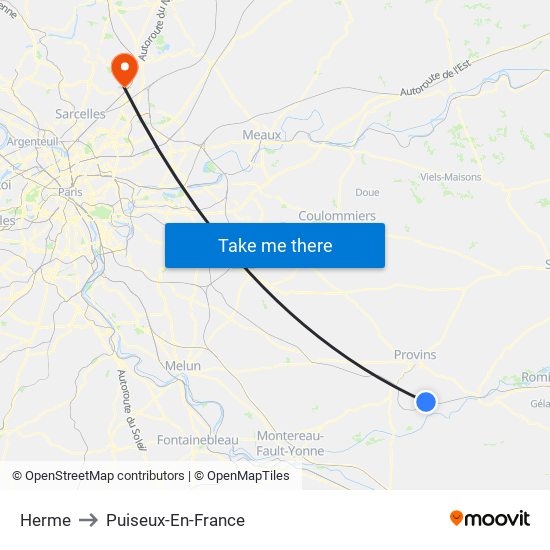 Herme to Puiseux-En-France map