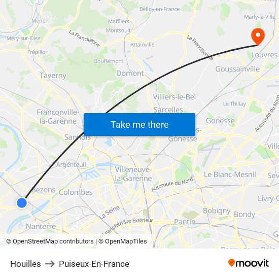 Houilles to Puiseux-En-France map