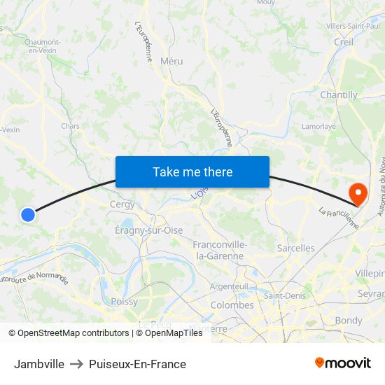 Jambville to Puiseux-En-France map