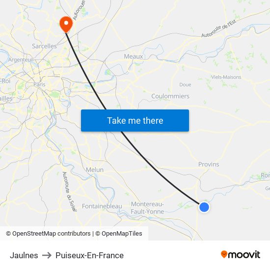 Jaulnes to Puiseux-En-France map