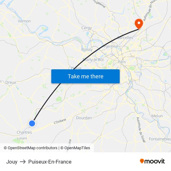 Jouy to Puiseux-En-France map