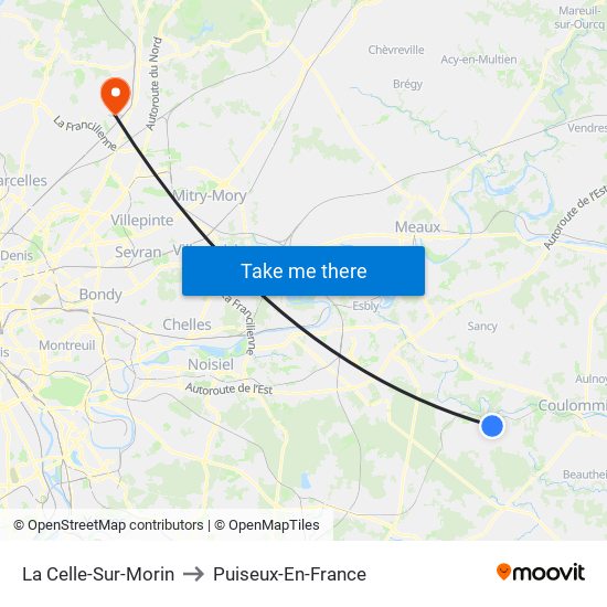 La Celle-Sur-Morin to Puiseux-En-France map