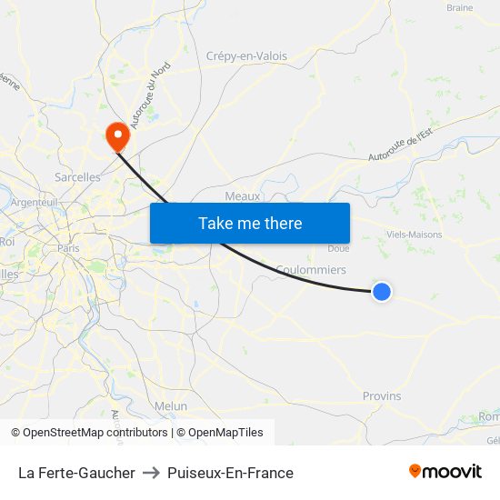 La Ferte-Gaucher to Puiseux-En-France map