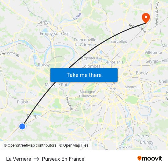 La Verriere to Puiseux-En-France map