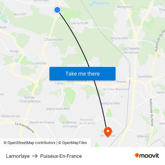 Lamorlaye to Puiseux-En-France map