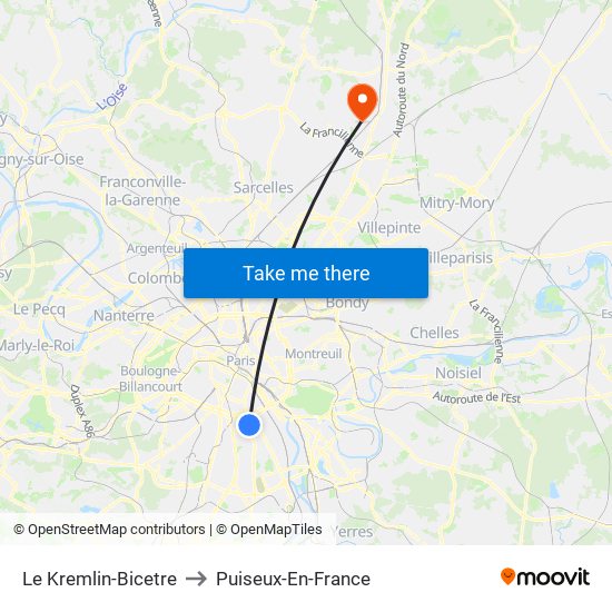Le Kremlin-Bicetre to Puiseux-En-France map