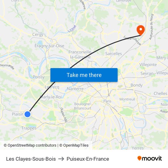Les Clayes-Sous-Bois to Puiseux-En-France map