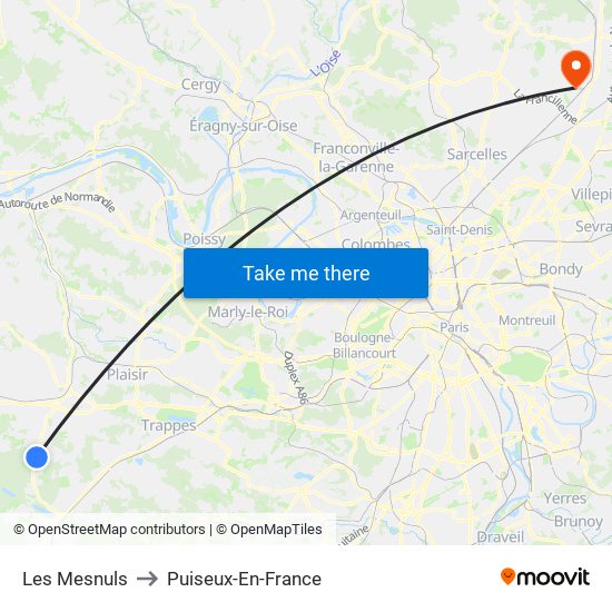 Les Mesnuls to Puiseux-En-France map