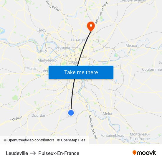 Leudeville to Puiseux-En-France map